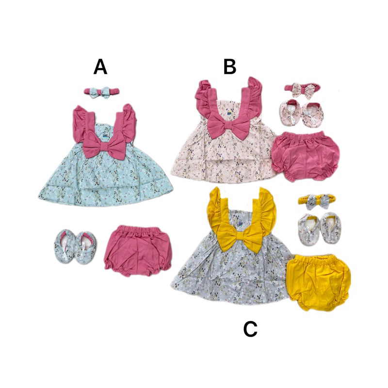 Dress lengan panjang anak 1 2 3 tahun BIRU PINK terusan lengan panjang bayi cewek pontianak kembang 