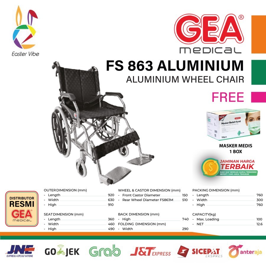 GEA KURSI RODA LIPAT FS 863 ALUMINIUM - WHEELCHAIR FS863