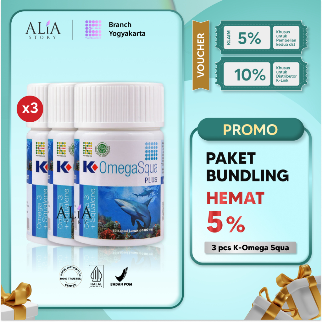 [PAKET HEMAT] K Omega Squa (3 pcs) K Omega Squa Plus Original Squalene & Lecithin 1 Botol is 30 Soft