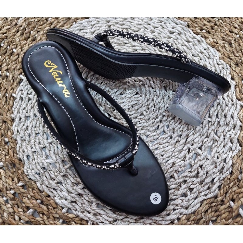 Sandal Wedges Wanita Japit Hak Kaca 5 cm