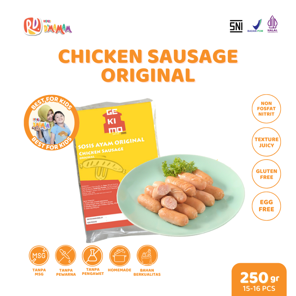 

D'MAMAM Chicken Sausage Original 200g Gekimo Sosis Ayam Anak MPASI Homemade SNI BPOM HALAL Non Telur
