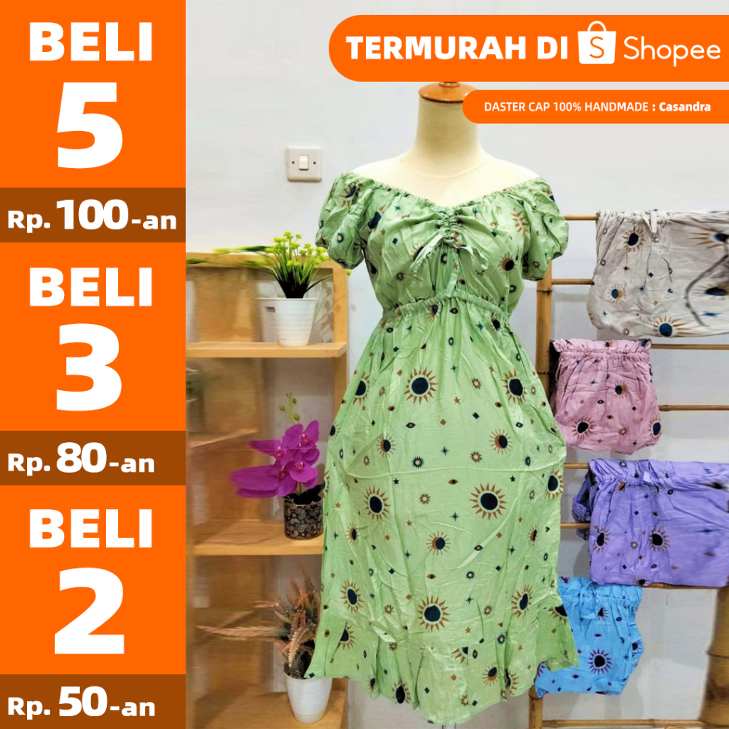 Daster Kekininan Murah Model CASANDRA Bahan Rayon Katun 100% Handmade Motif Cap Konveksi Pilih Warna