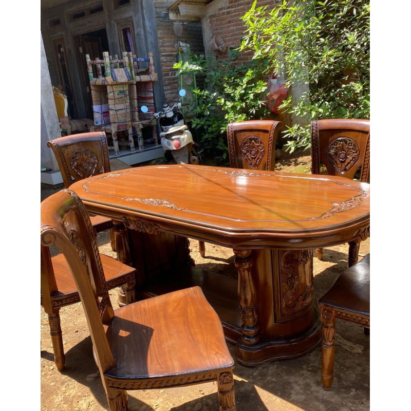 set meja makan 6 kursi kayu jati, meja makan gendong 6 kursi kayu jati jepara