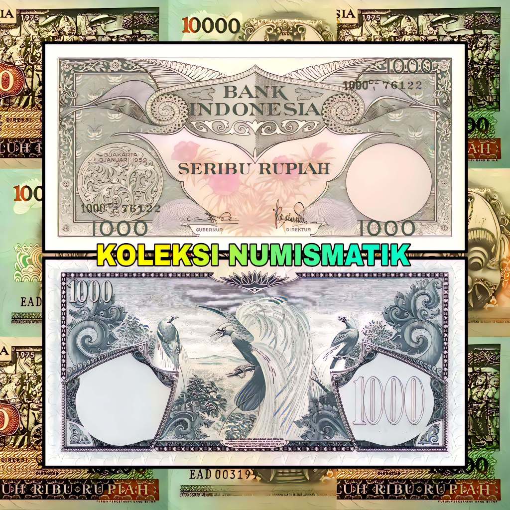 SOUVENIR UANG KERTAS KUNO INDONESIA 1000 RUPIAH SERI BUNGA 1959