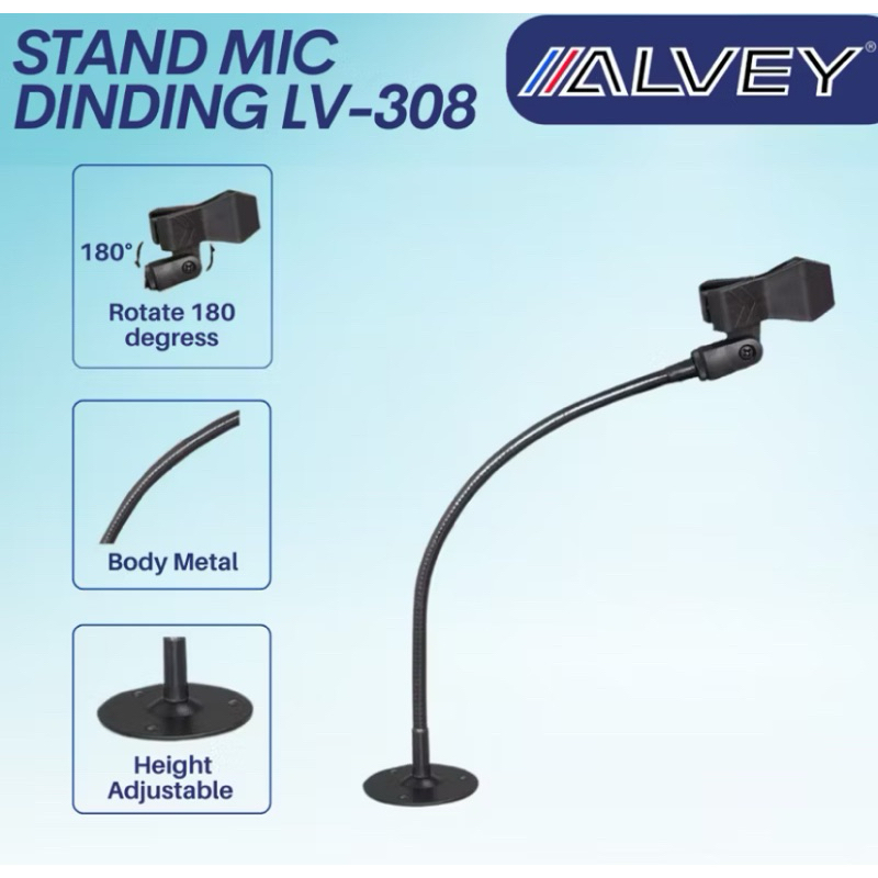 Stand Mic Masjid Dinding Sholat Adzan ALVEY LV-308 Cagak Mik Dudukan Microphone Holder Mikrofon Baha