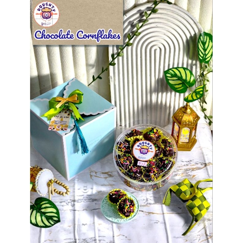 

Doughty Baking House - Hampers Kue Kering Lebaran Chocolate Cornflakes Toples 500 gram dan Free Box Hampers