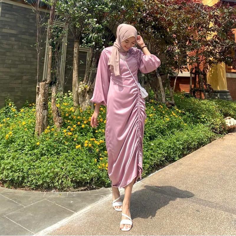 Dress satin silk serut samping wanita premium kondangan acara keluarga