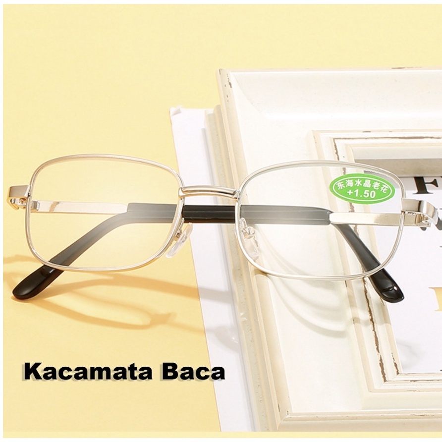 Kacamata Baca +1, +1,5, +2, + 2,5, + 3, +3,5, + 4 Pria Wanita Stainless Steel Lensa Plus Anti Radias