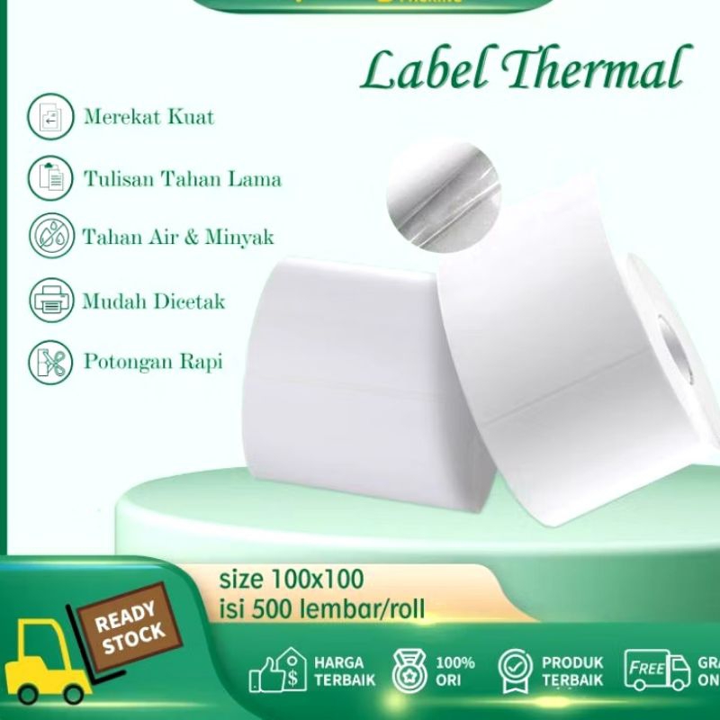 

SKYPACK Kertas Label Thermal Roll Ukuran 100x100mm Direct Thermal 500pcs Barcode Stiker Resi Online Shop Printer A6