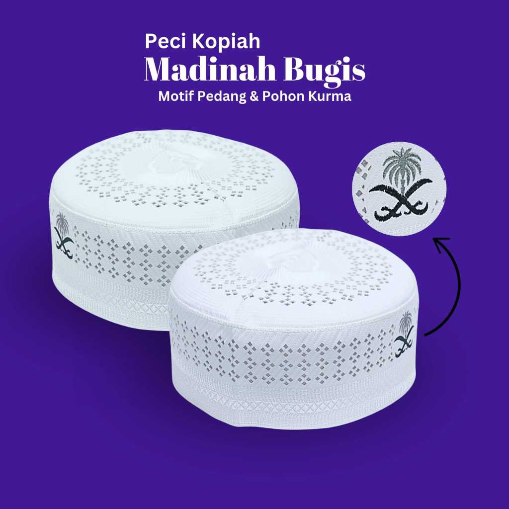 Peci Kopiah Madinah Bugis Motif Pedang Kurma, Nyaman Dipakai dan Harga Terjangkau untuk Kegiatan Iba