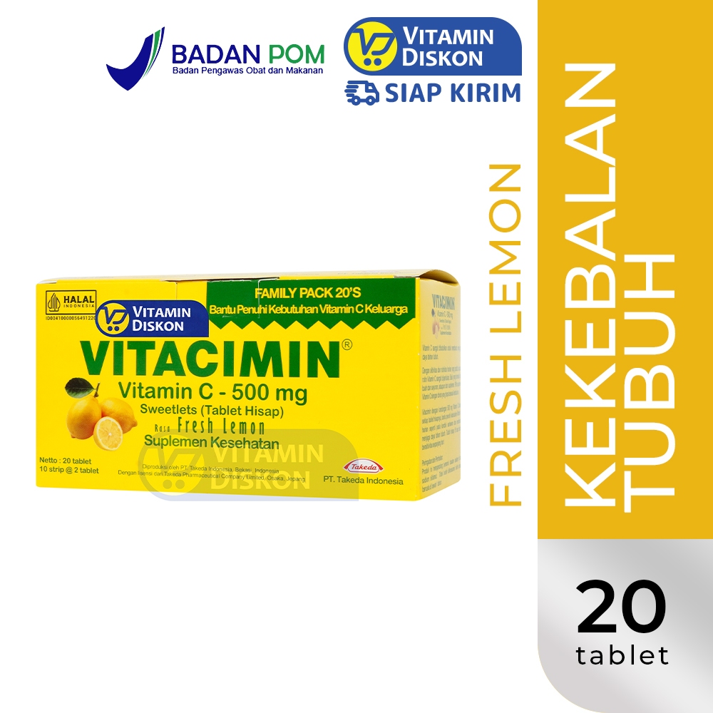 VITACIMIN 20 TAB ISI 10 STRIP 2 TAB  | Vitamin C Tablet Hisap, Daya Tahan Tubuh, Imunitas