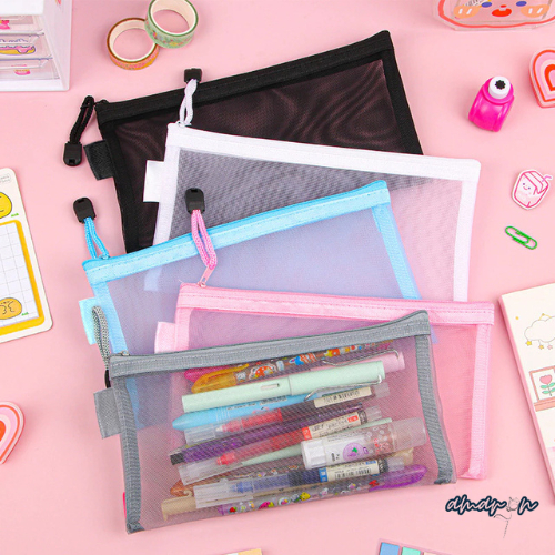 

Tempat Pensil Jaring Transparan Serbaguna / Pouch Kotak Pencil Office School Multifungsi