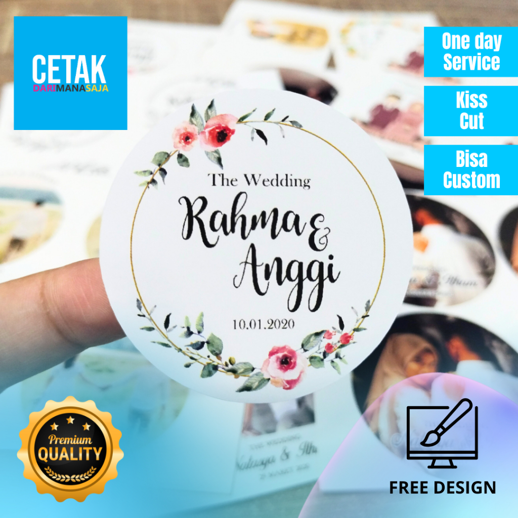 

3-4 Sticker Wedding Souvenir Stiker Pernikahan Custom Ucapan Nikah Nikahan