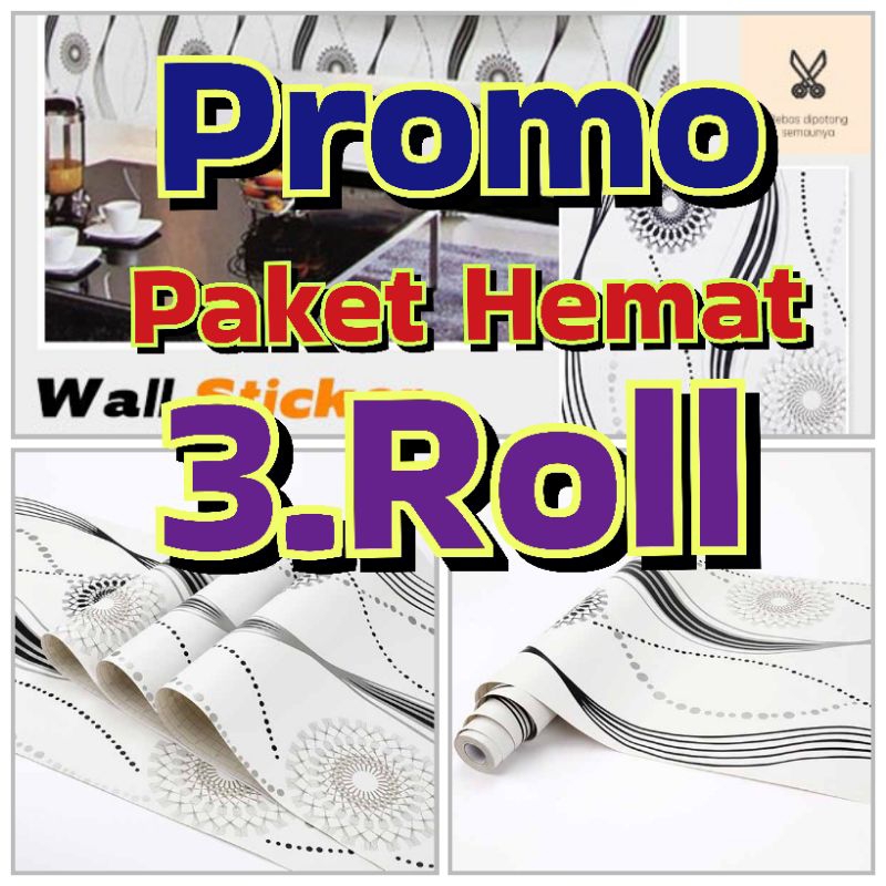 PROMO PAKET SPECIAL HARGA MURAH 3 ROL CAKRA PUTIH SALUR HITAM SUDAH ADA LEM PEREKATNYA BERBAHAN PVC 