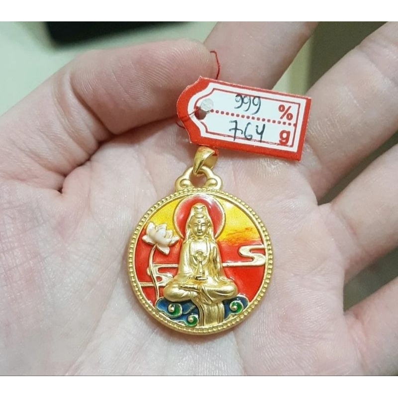 Liontin emas 24k kwan im teratai