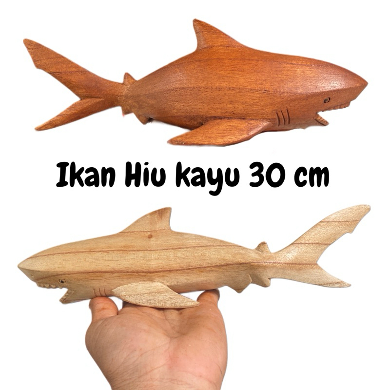 Patung Ikan Hiu Kayu 30 cm - Dekorasi Ikan Hiu Kayu - Patung Ikan Hiu Kayu - Patung Ikan Martil - Hi