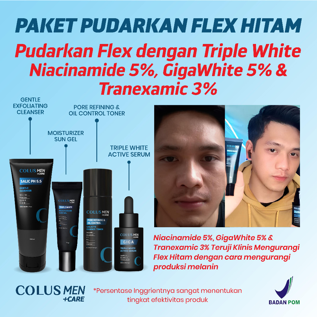 COLUS MEN Paket Skincare BEBAS FLEX HITAM | Skincare Pria Niacinamide 5% | Sabun Muka Pria | Skincar