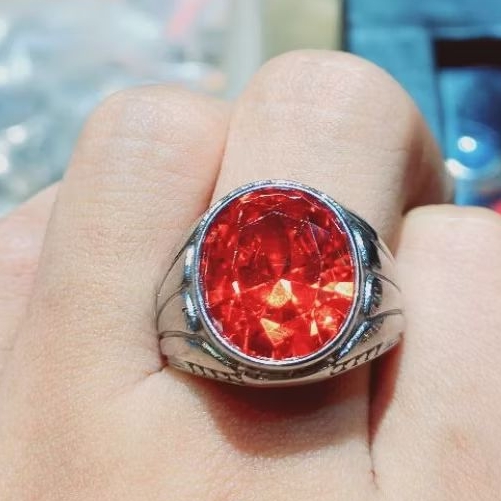 Cincin Batu Merah Garnet Catam warna Paparaca Cutting Kualitas Super Siap pakai