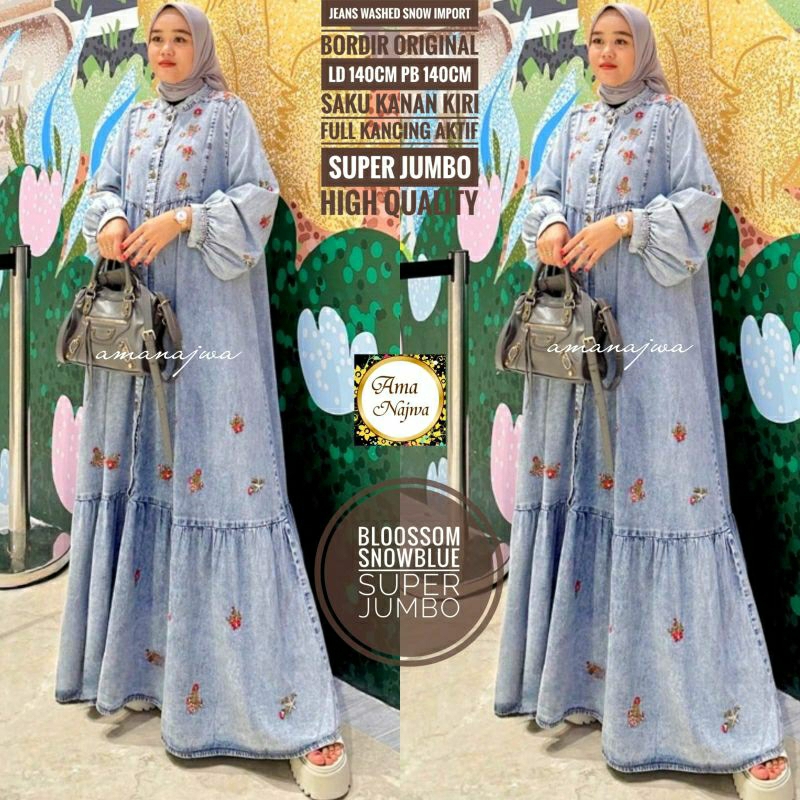 Ld 140 Bloossom Gamis Jeans JUMBO Maxy muslim cantik Dress longgar / Amj