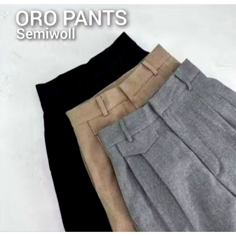 Oro pants Semi wool Trouser Highwaist Korean style wanita premium
