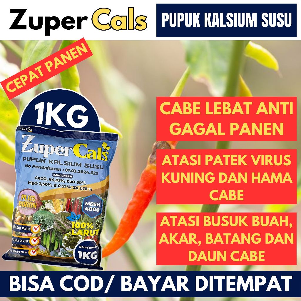 ZUPERCALS 1 KG Pupuk Pencegah Rontok Buah Cabe Cabai Ampuh - Obat Pencegah Rontok Buah Cabe - Obat B