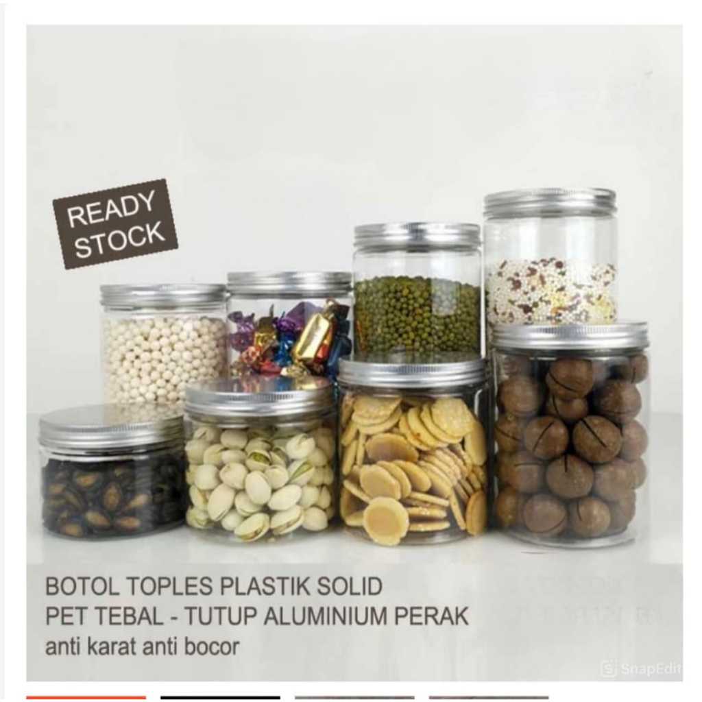 Botol Toples Plastik Jar Cup Aluminium Tutup 100ml 120ml 150ml 200ml 400ml 500ml 600ml Pot Lulur Kos