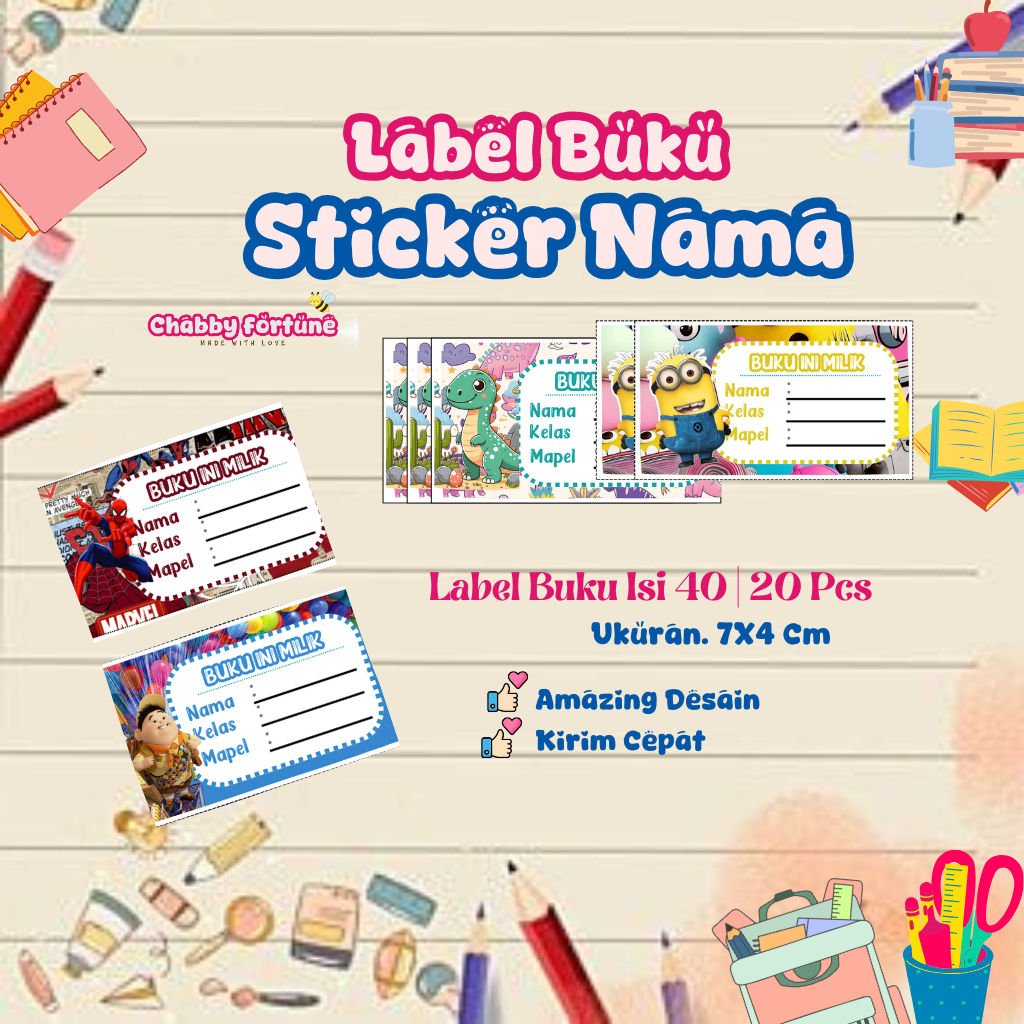 

STICKER LABEL NAMA/LABEL MATA PELAJARAN ANAK CUSTOM ISI 40 PCS