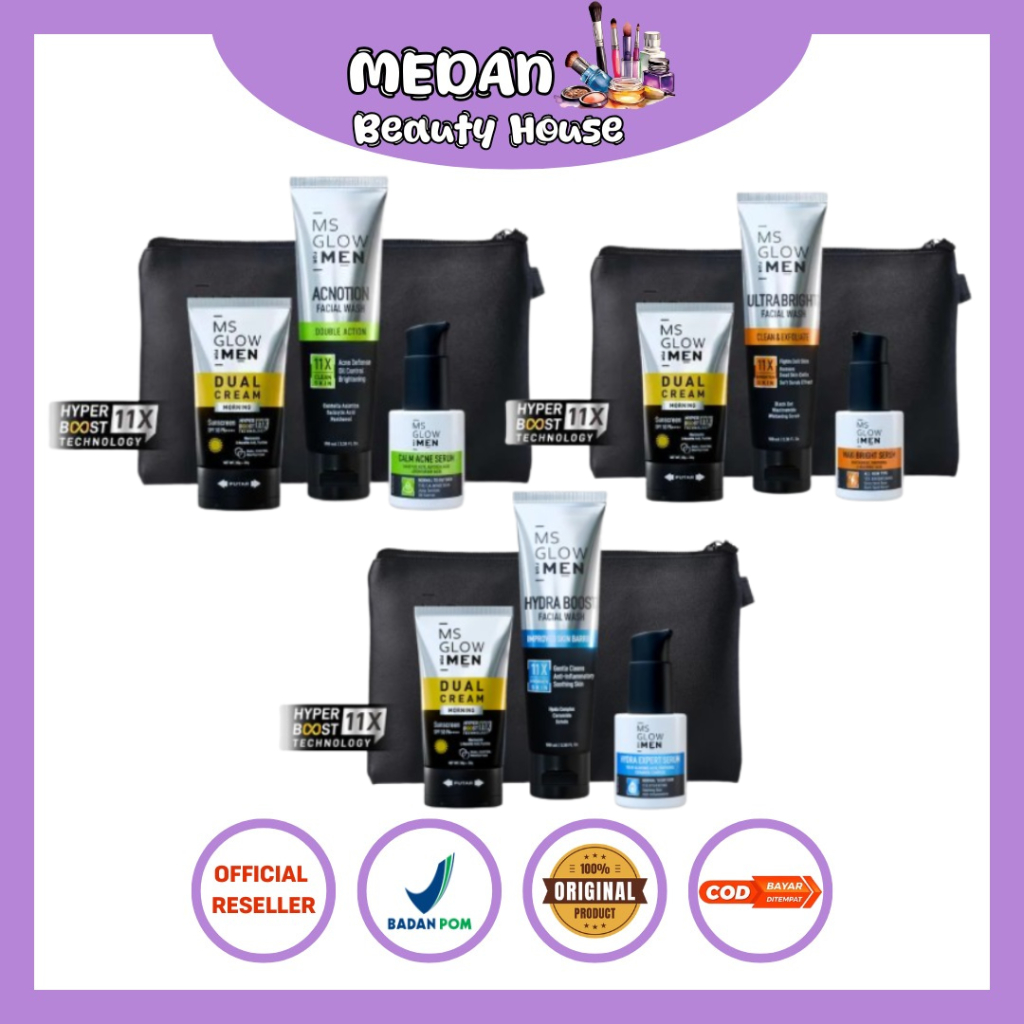 MS Glow For Men - Paket Skincare Baru untuk Pria (Isi 3 Produk)