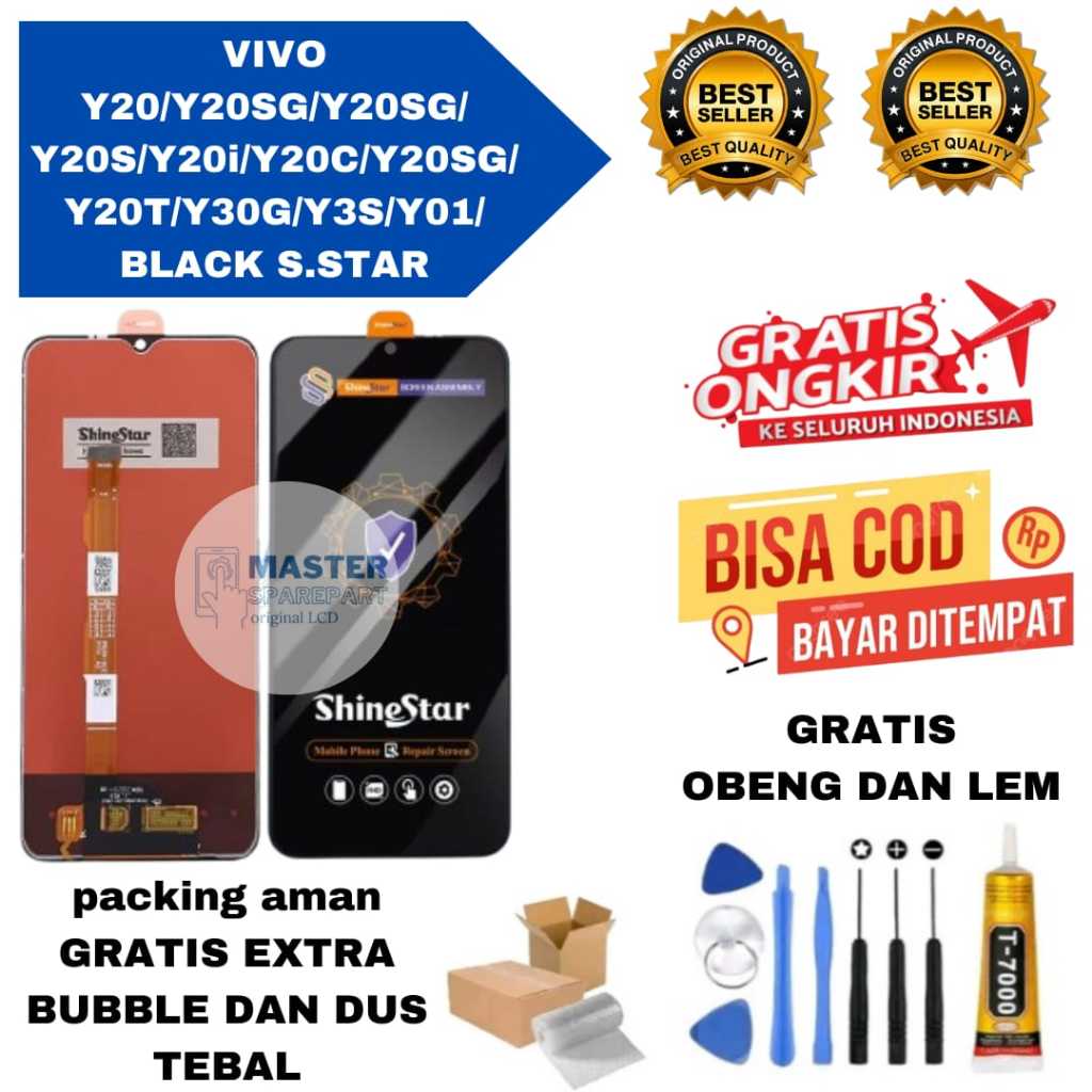 Lcd Touchscreen VIVO Y20/Y20SG/Y20S/Y20i/Y20C/Y20SG/Y20T/Y30G/Y3S/Y01 Original Gratis Obeng + Lem / 