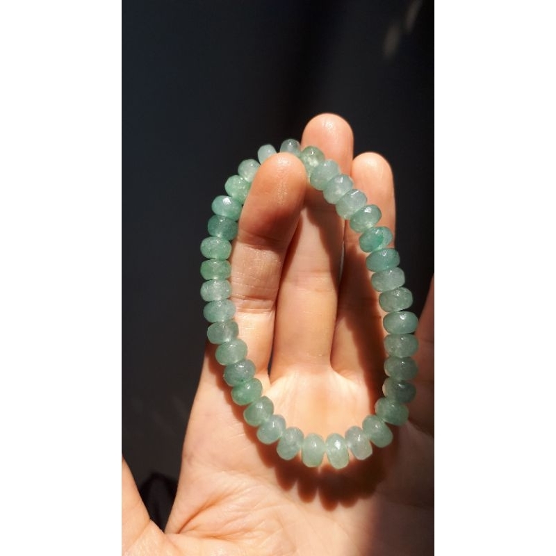 Natural Green Aventurine Faceted Rondelle Bracelet/Gelang Crystal Green Aventurine Rondel