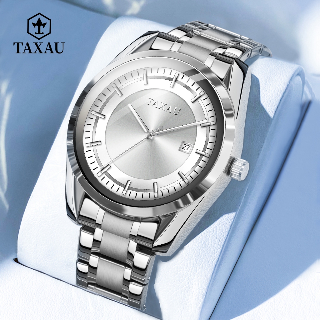 TAXAU Jam Tangan Pria Casual Simple Original Analog Anti Air Stainless Steel Jam Tangan Rantai Pria
