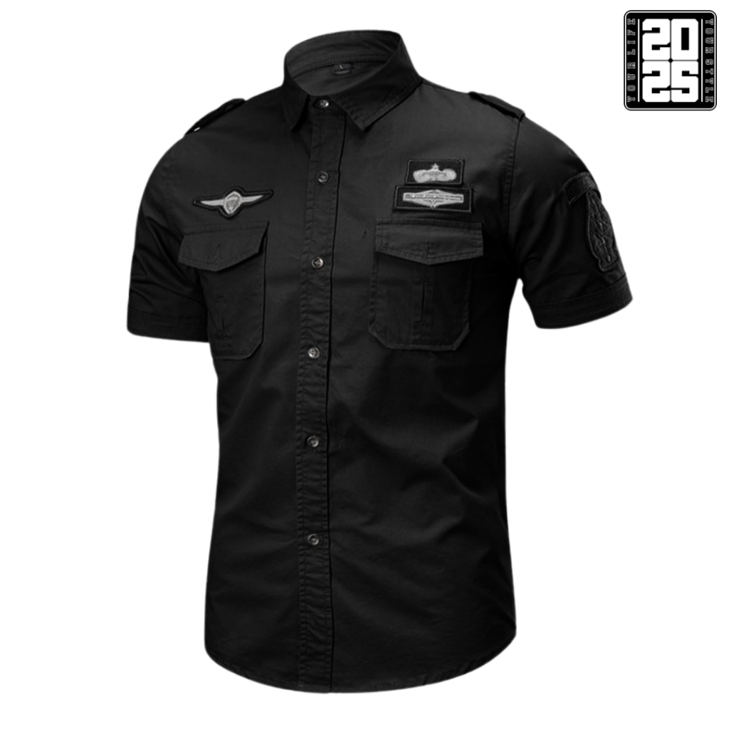 Kemeja Tactical Hitam Bordil / Kemeja Tactical / Kemeja Tactical Pria / Kemeja Tactical Lengan Pende