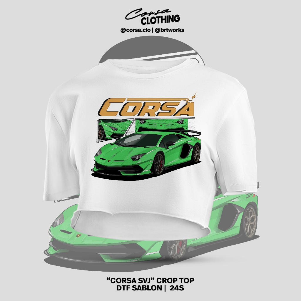 Crop Top LAMBORGHINI AVENTADOR CORSA SVJ Crop Top Pakaian Wanita Otomotif Cargirl