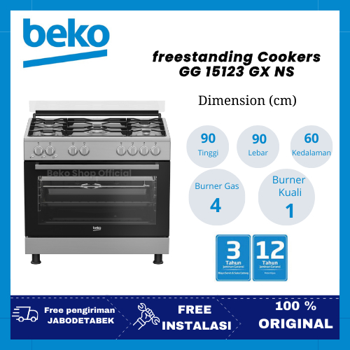 Kompor freestanding beko GG15123GXNS, OVEN FREESTANDING full gas