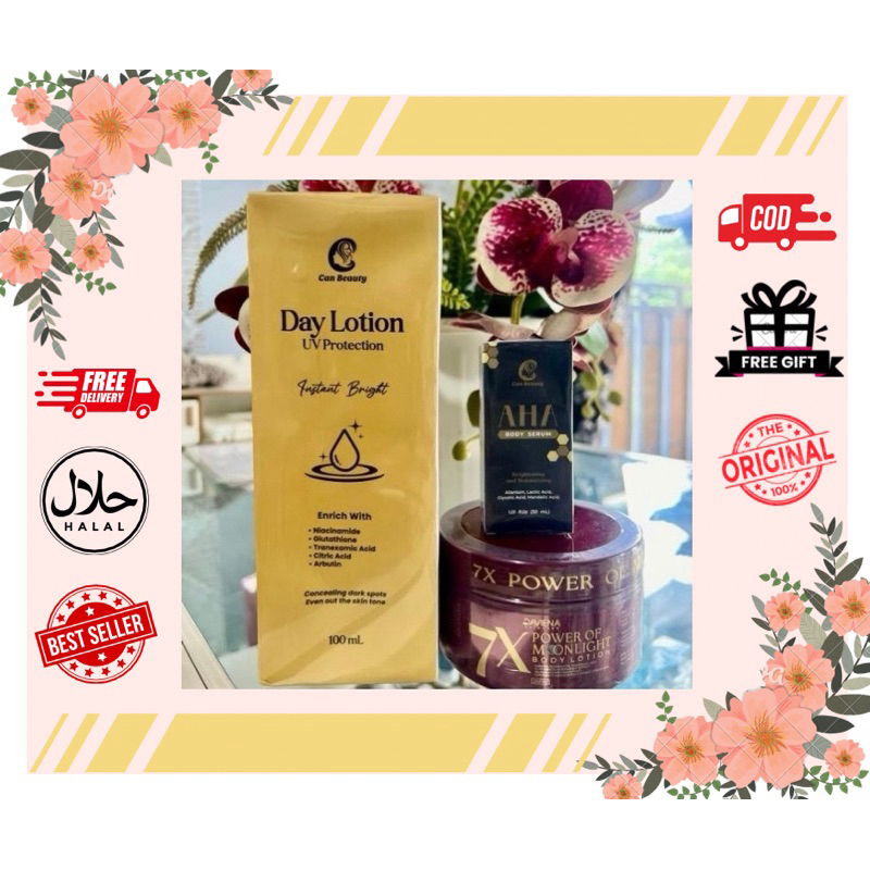 can beauty PAKET BODY LOTION isi 3 (day lotion, aha Body serum,lotion daviena)