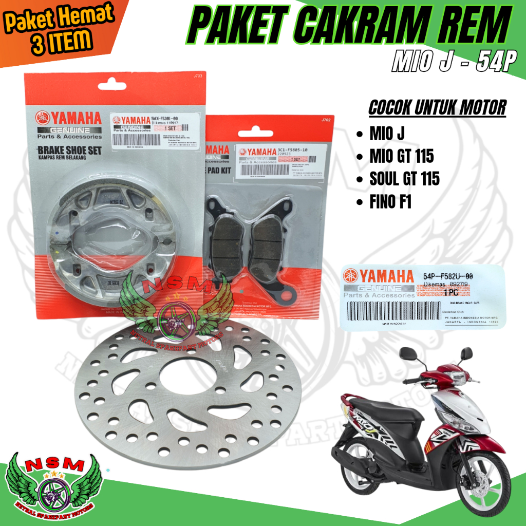 PAKET 3ITEM 54P PIRINGAN CAKRAM DEPAN MIO J + KAMPAS REM DEPAN + BELAKANG MIO GT / SOUL GT / FINO F1