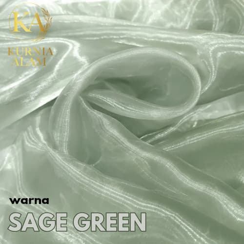Kain Organdi Kaca Satin Silk Premium Warna Sage Green Bahan Dekorasi Aksesoris Outer Kebaya Korea