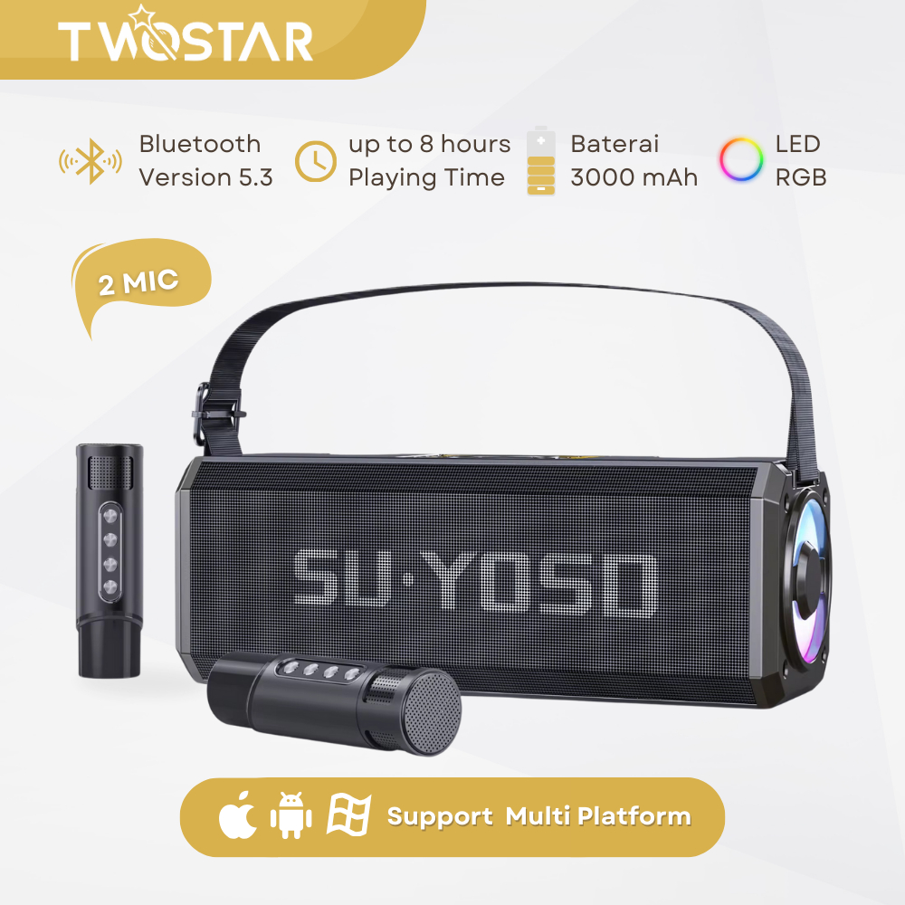 TWOSTAR TS-228 Mic Bluetooth Speaker 2 Microphone Portable Karaoke