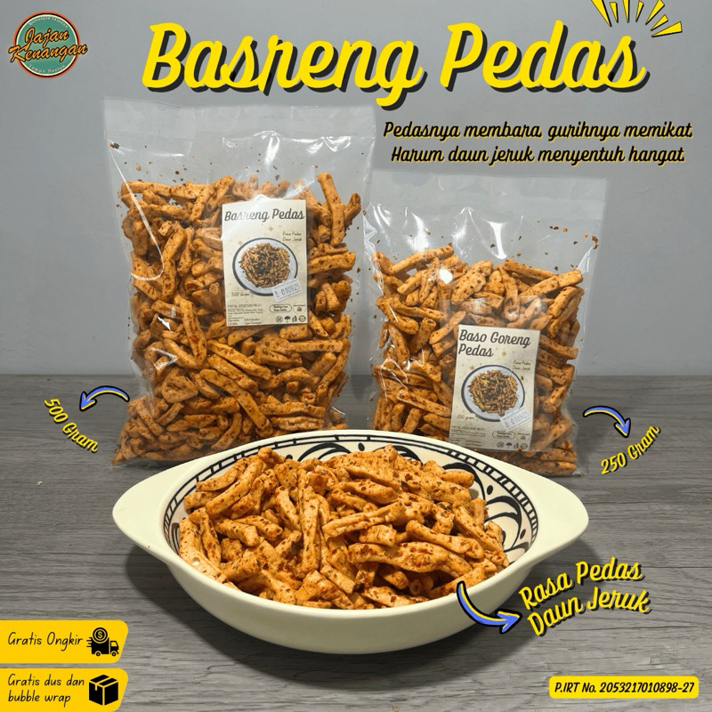 

Basreng Pedas Daun Jeruk - Jajanan Renyah tidak Alot, Rasa Pedas Daun Jeruk yang Nagih - Kemasan 250 & 500 Gramn