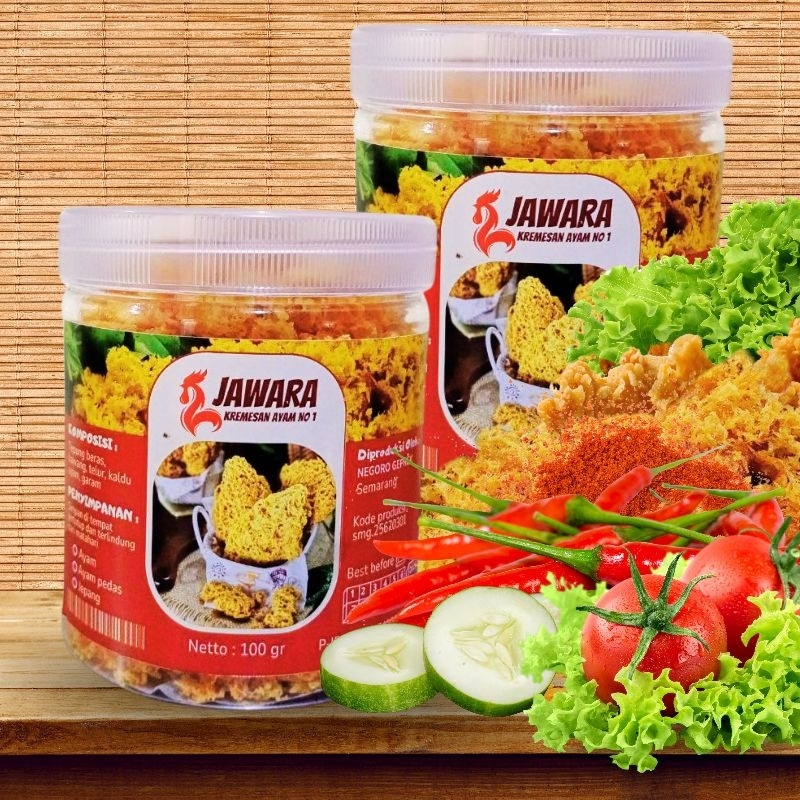 

Kremes Ayam Jawara Pedas dengan rasa Pedas berat bersih 100gr kemasan toples