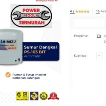 

Pompa Air SHIMIZU PS-103 Otomatis PS103 PS 103 9 m Auto Sumur Dangkal