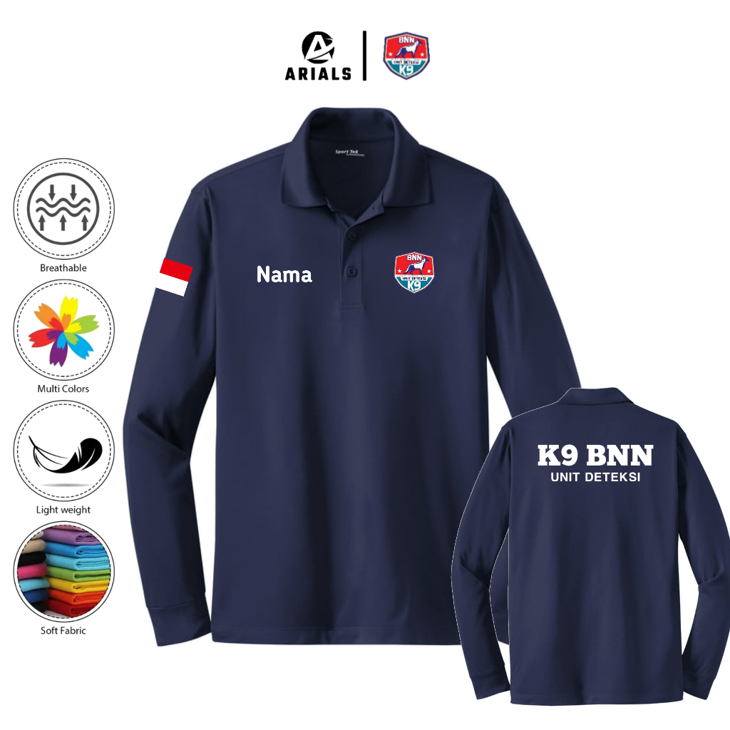 Arials Polo shirt Baju Kaos Kerah Lengan Panjang K9 BNN UNIT DETEKSI