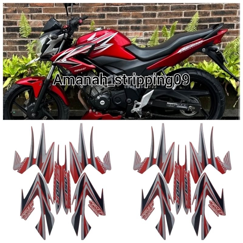 Lish stiker striping standart motor CB150R tahun 2013 ful set body warna merah