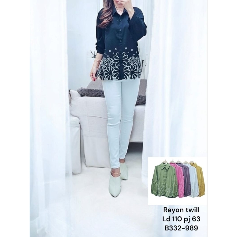 BLOUSE MOTIF FLORAL RAYON TWILL 01 || Blouse Bunga bunga - Rayon Twill - Atasan Wanita