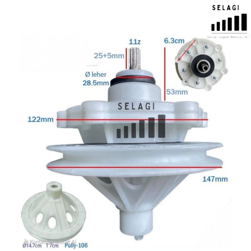 GEARBOX MESIN CUCI PANASONIC 2 TABUNG 7KG 8KG 9KG 10KG 11KG 12KG 13KG 14KG 15KG GIGI 10 11 GEAR BOX