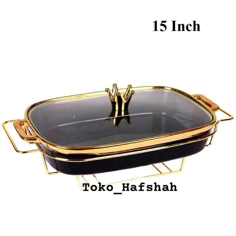 Prasmanan Food Warmer Segi 15 inch Keramik + Tutup Kaca BATAM
