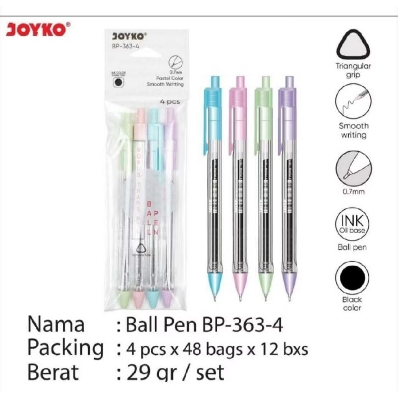

Ballpen Cetek Joyko BP-363-4 Vokus Trans PTL (Isi 4 Pcs)
