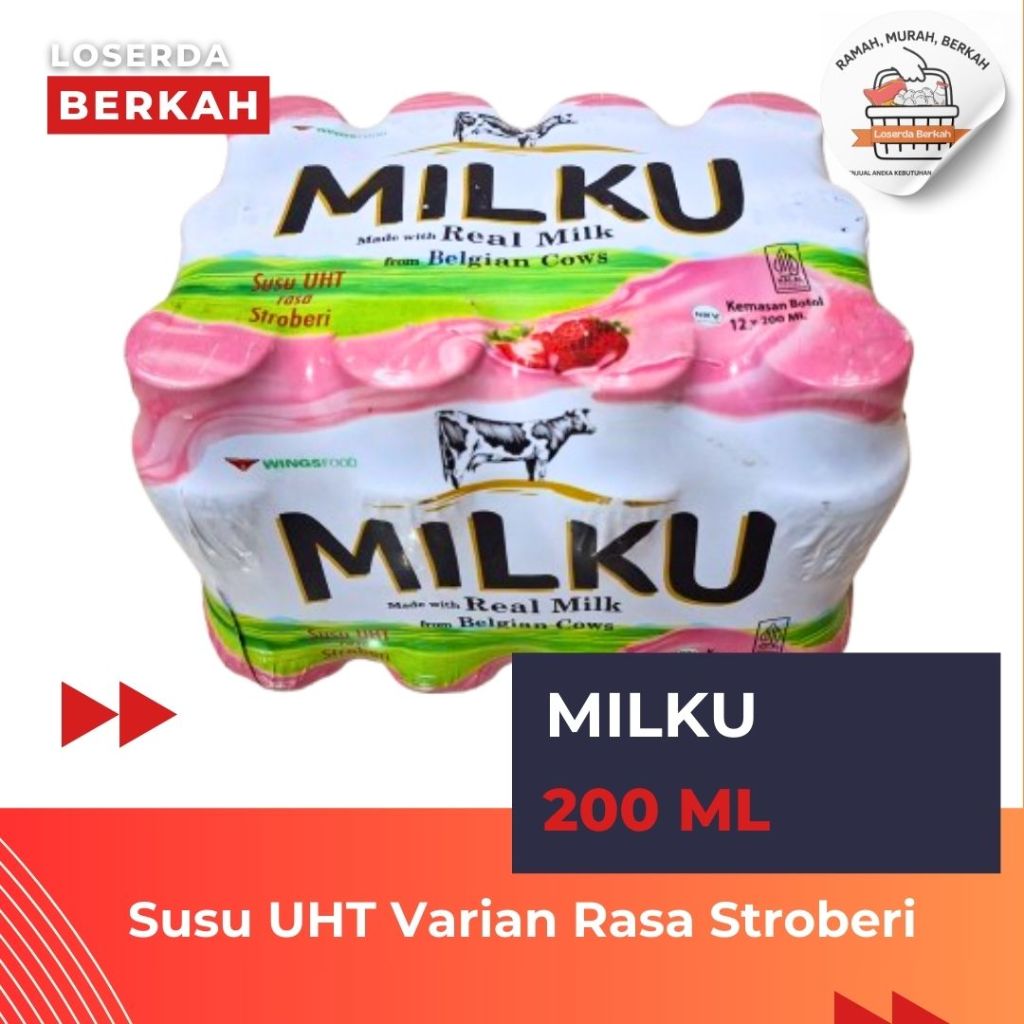 

1 Dus - Susu UHT Milku Stroberi 200ml | 1 Dus isi 12 Btl