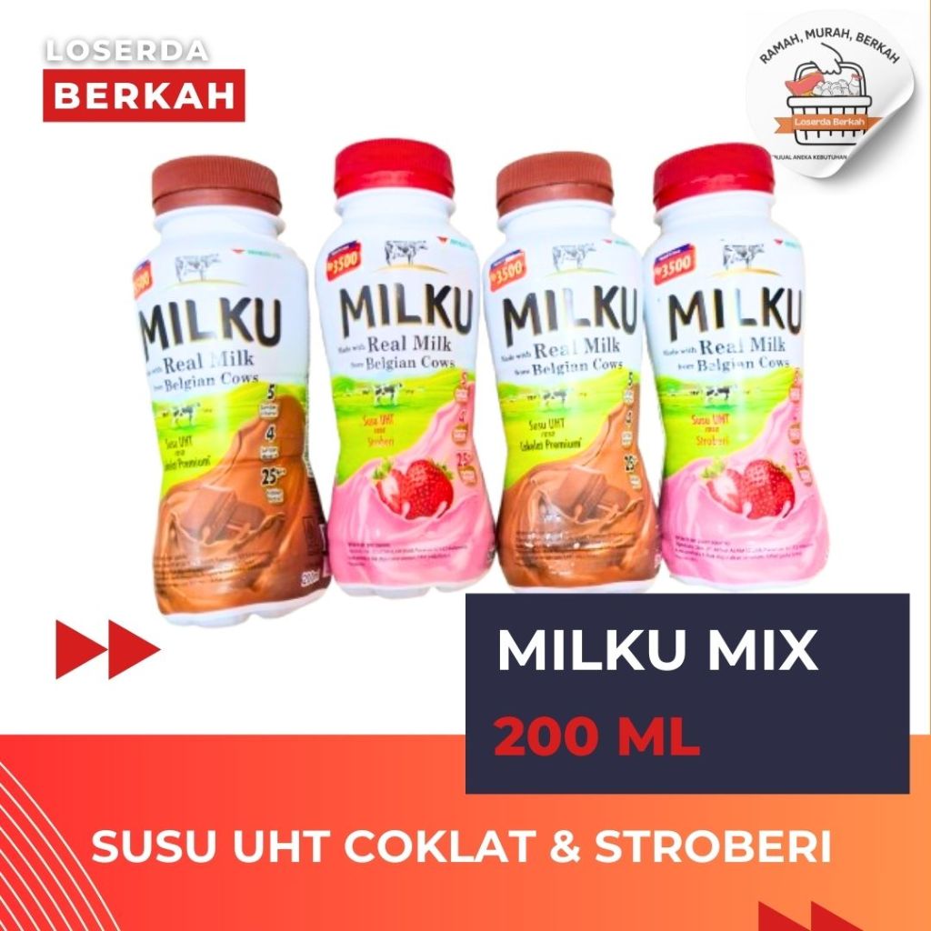 

[Paket isi 4] - Susu UHT Milku Mix (Stroberi & Coklat) 200 ml