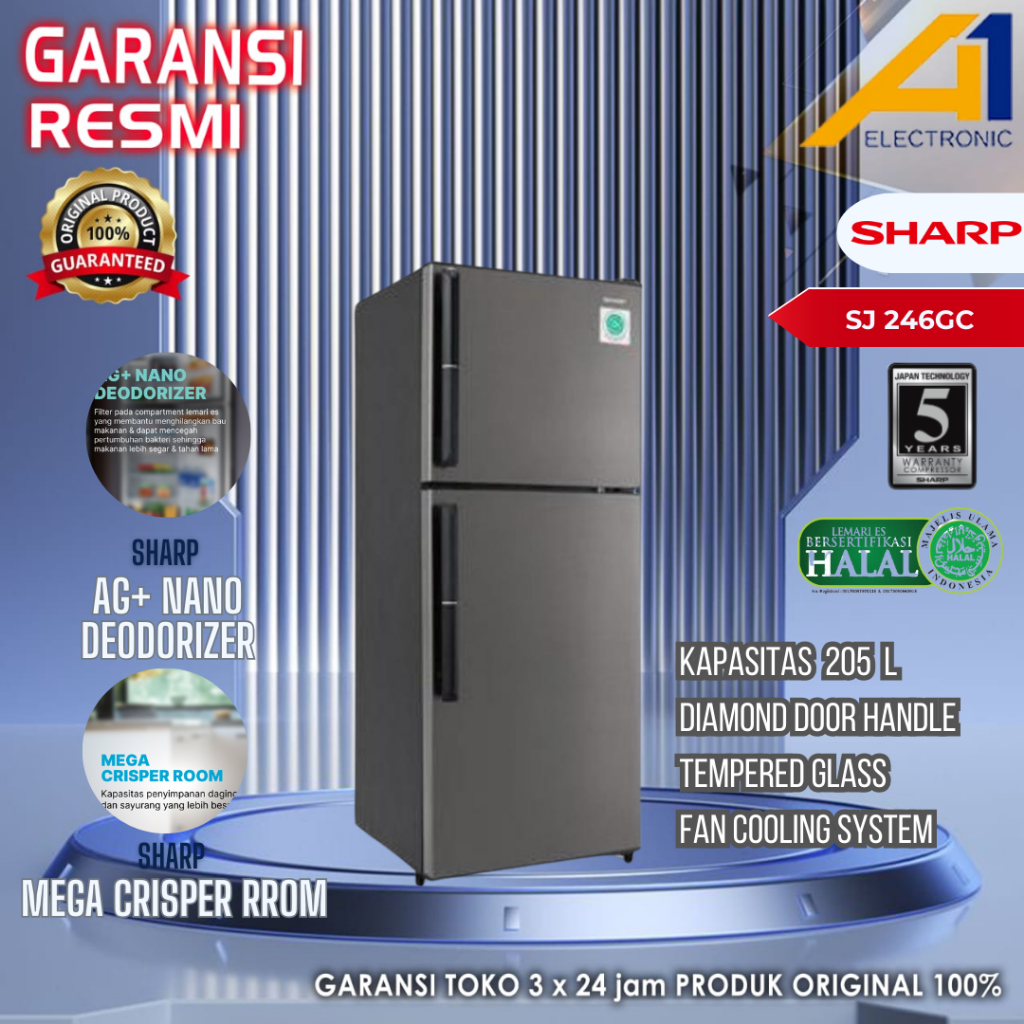 KULKAS SHARP SJ-246GC / SJ 246 GC SHIREI 205 LITER 100% GARANSI RESMI